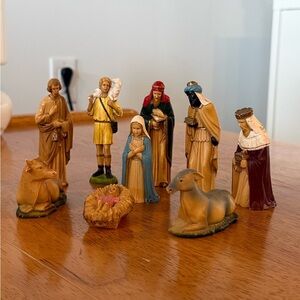 Vintage 50s Hard Hallow Plastic 9PCS Christmas Nativity Figurine Set